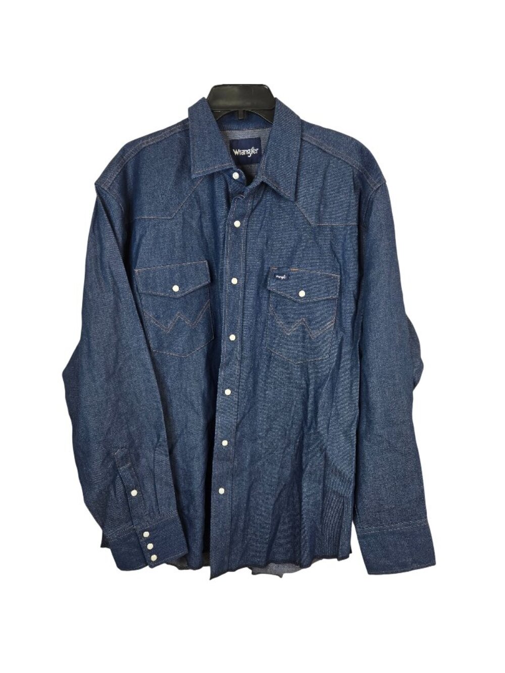 Wrangler Western Denim Pearl Snap Button Shirt Mens XL Blue Long Sleeve 100% Cot